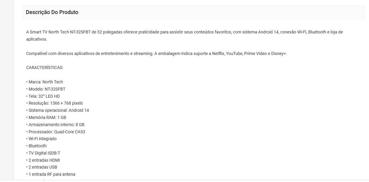 Primeira parte da descrição original do produto